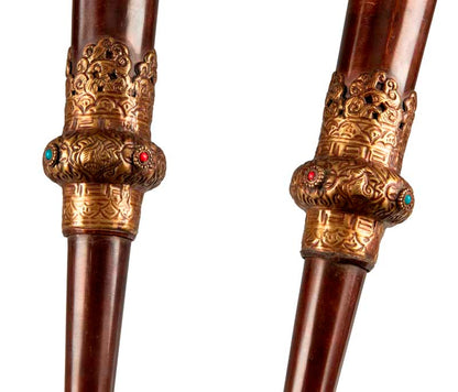 Lot de 2 trompettes tibétaines Dungchen en cuivre et laiton – Instruments rituels artisanaux