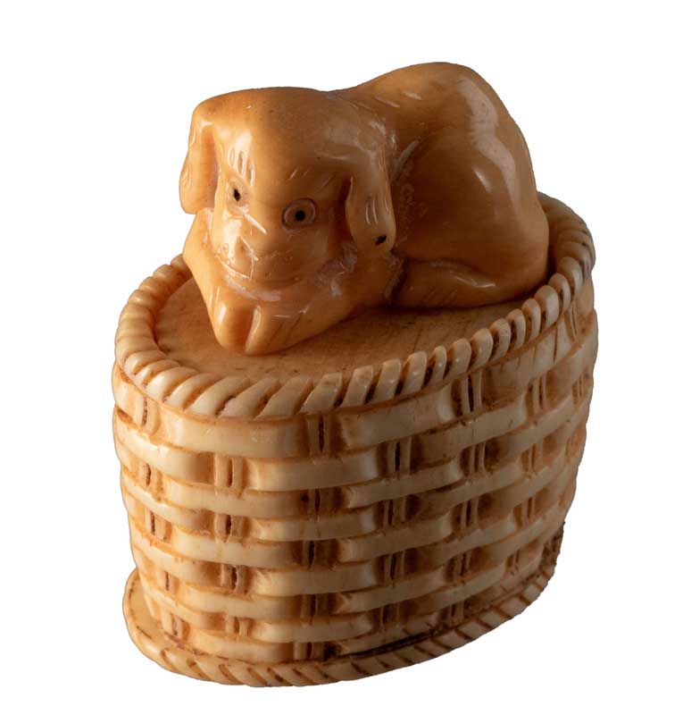 Petite Boîte Décorative Chien Dans Son Panier En Os – Artisanat Chinois