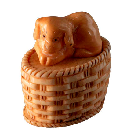 Petite Boîte Décorative Chien Dans Son Panier En Os – Artisanat Chinois