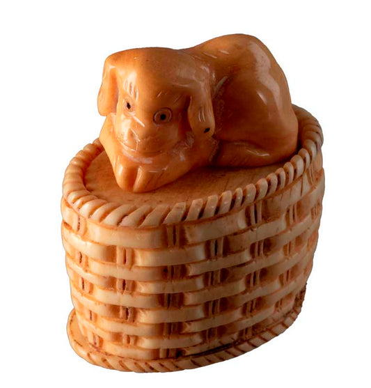 Petite Boîte Décorative Chien Dans Son Panier En Os – Artisanat Chinois