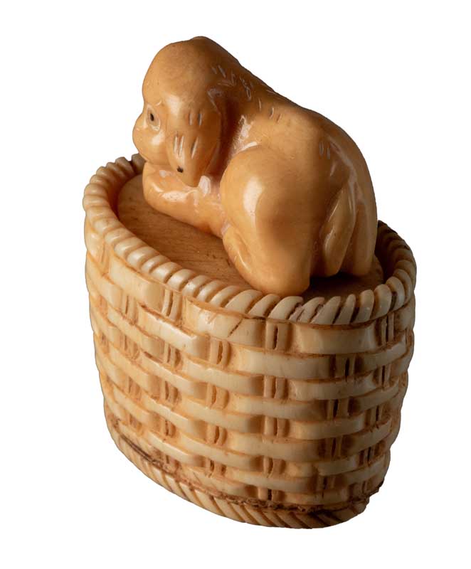 Petite Boîte Décorative Chien Dans Son Panier En Os – Artisanat Chinois