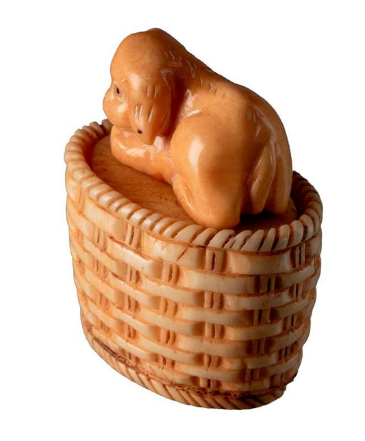 Petite Boîte Décorative Chien Dans Son Panier En Os – Artisanat Chinois