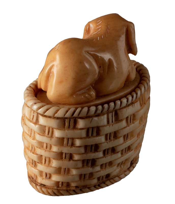 Petite Boîte Décorative Chien Dans Son Panier En Os – Artisanat Chinois