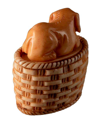 Petite Boîte Décorative Chien Dans Son Panier En Os – Artisanat Chinois