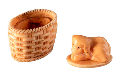 Petite Boîte Décorative Chien Dans Son Panier En Os – Artisanat Chinois