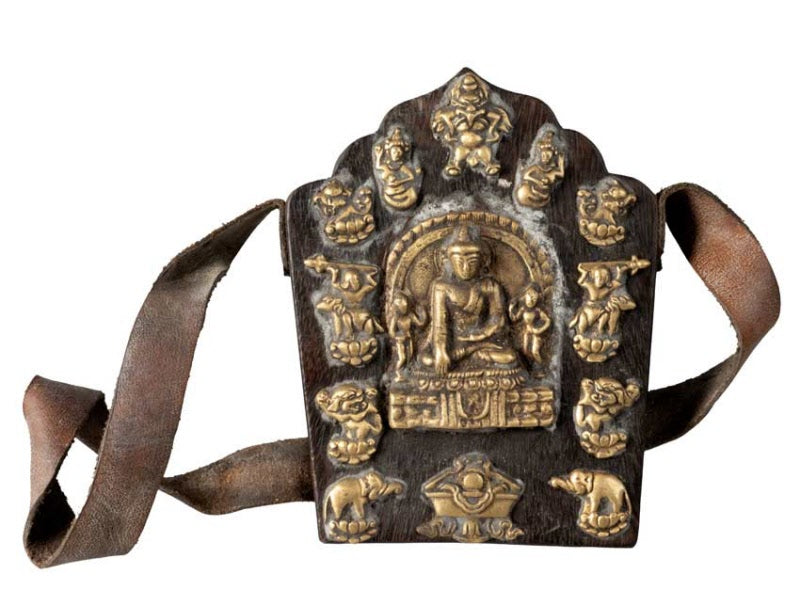 Ghau tibétain – reliquaire bouddhiste de voyage Bouddha Shakyamuni en bois et métal