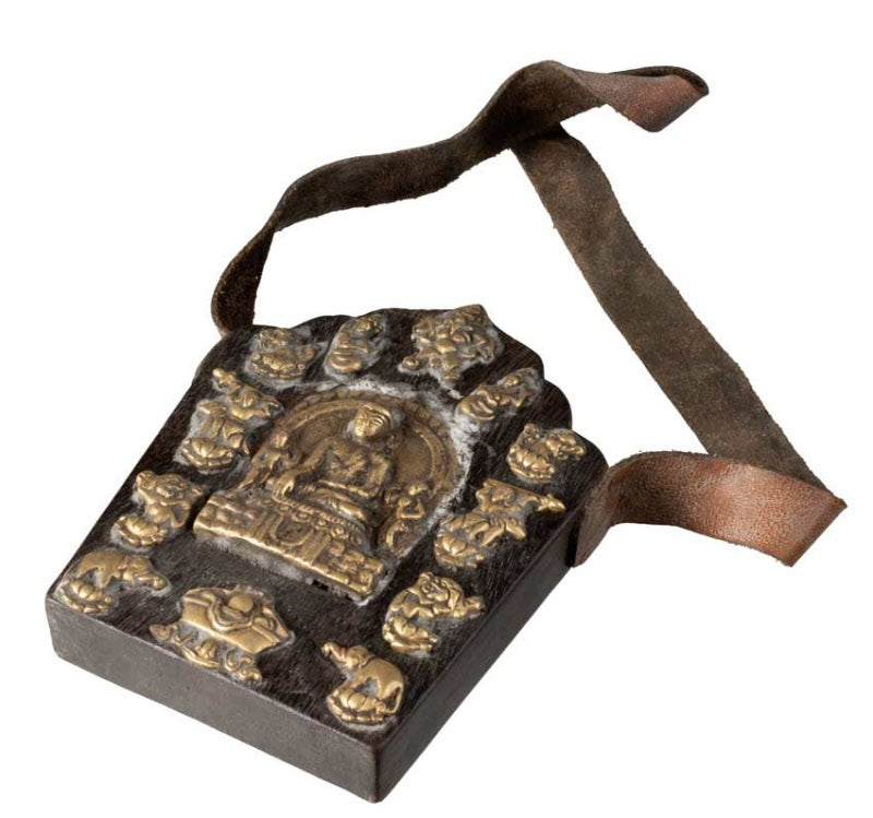 Ghau tibétain – reliquaire bouddhiste de voyage Bouddha Shakyamuni en bois et métal
