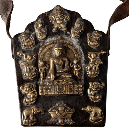 Ghau tibétain – reliquaire bouddhiste de voyage Bouddha Shakyamuni en bois et métal