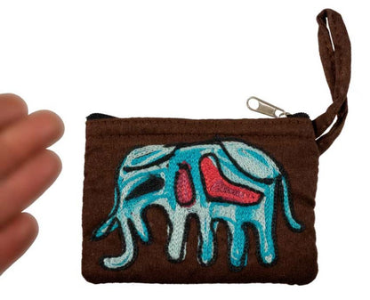 Porte-Monnaie Brodé Éléphant – Artisanat Népalais