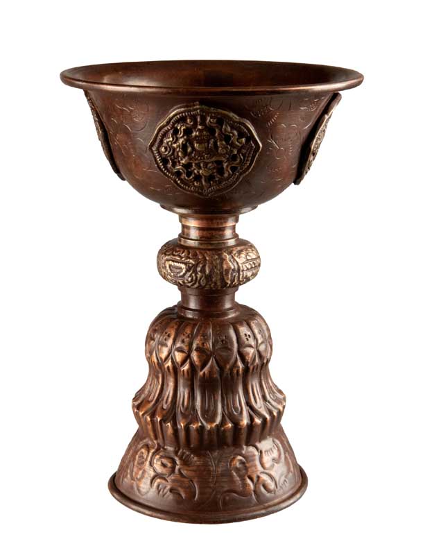 Lampe à beurre bouddhiste de monastère en cuivre et laiton – Dipa pour offrande de lumière