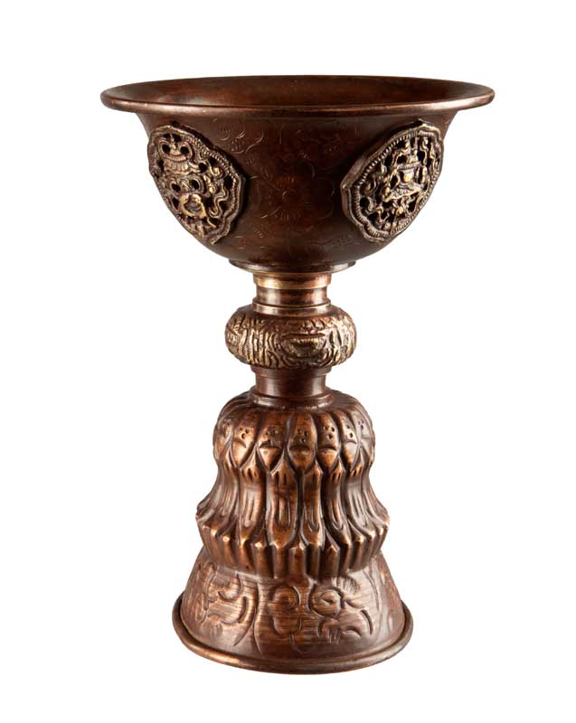 Lampe à beurre bouddhiste de monastère en cuivre et laiton – Dipa pour offrande de lumière