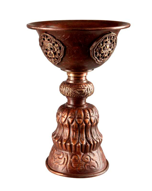 Lampe à beurre bouddhiste de monastère en cuivre et laiton – Dipa pour offrande de lumière
