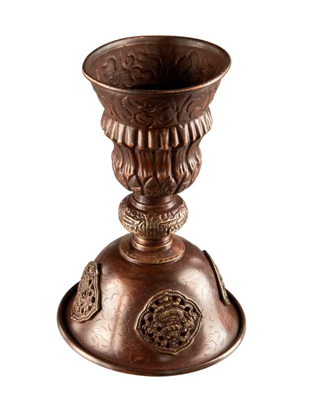 Lampe à beurre bouddhiste de monastère en cuivre et laiton – Dipa pour offrande de lumière