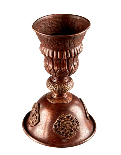 Lampe à beurre bouddhiste de monastère en cuivre et laiton – Dipa pour offrande de lumière