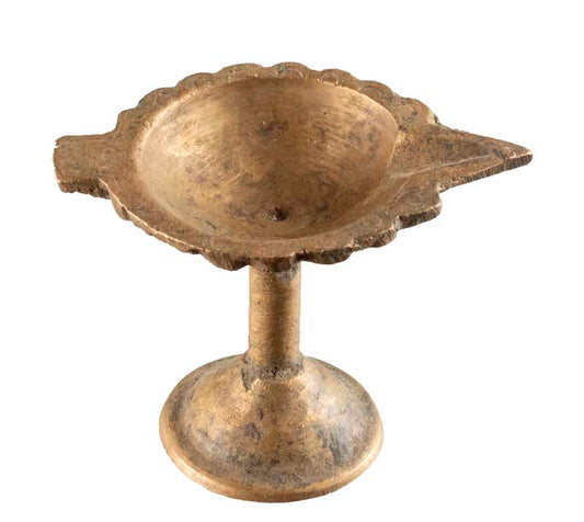Lampe à beurre bouddhiste ancienne de monastère en laiton – offrande de lumière (50 à 100 ans)