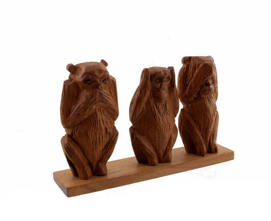 3 Singes de la Sagesse en Bois Marron – Artisanat du Cameroun