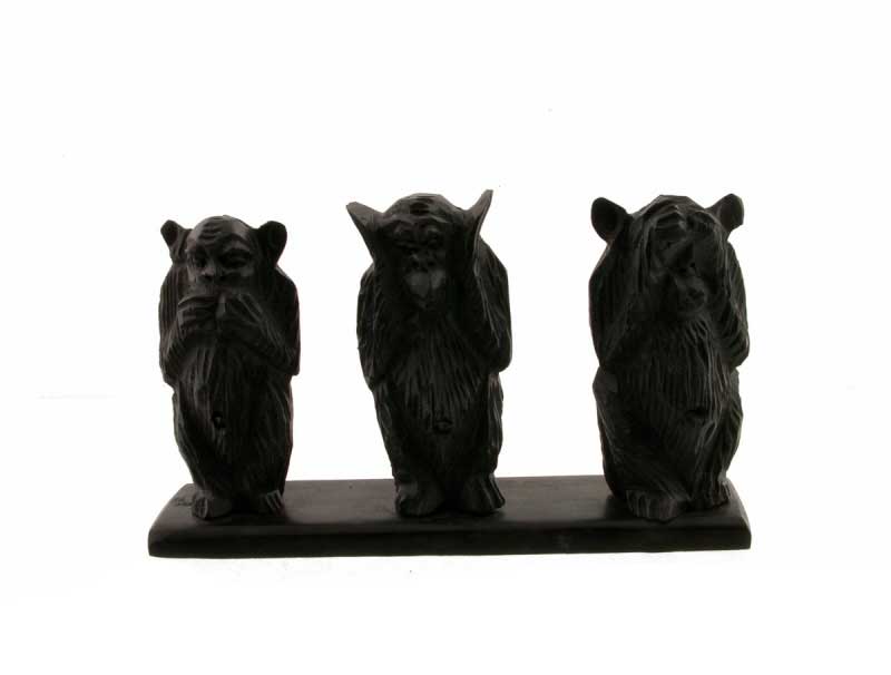 3 Singes de la Sagesse Africaine en Bois Sculpté