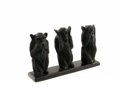 3 Singes de la Sagesse Africaine en Bois Sculpté
