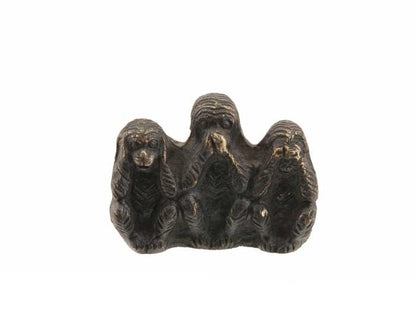 Statuette 3 Singes De La Sagesse En Laiton Patine Noire – Artisanat Indien