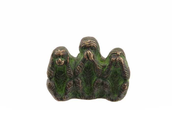 3 Singes de la Sagesse en Laiton Patiné Vert