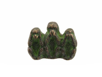 3 Singes de la Sagesse en Laiton Patiné Vert