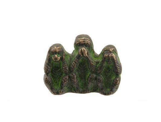 3 Singes de la Sagesse en Laiton Patiné Vert