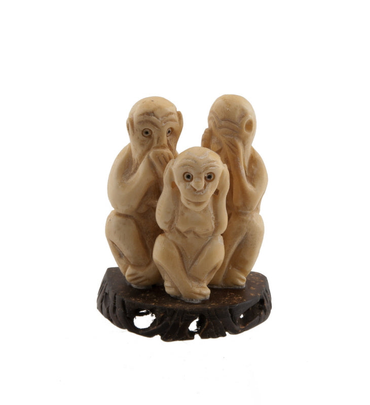 Statuette 3 Singes De La Sagesse En Os – Artisanat Népalais