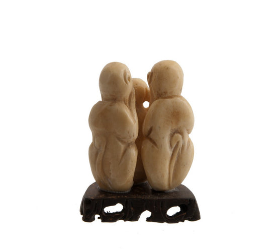 Statuette 3 Singes De La Sagesse En Os – Artisanat Népalais