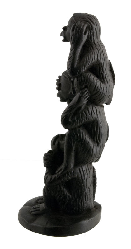 Statuette Tour Des 3 Singes De La Sagesse En Résine Noire