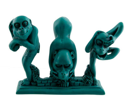 Statue 3 Singes de la Sagesse en Résine Turquoise – Artisanat Népalais