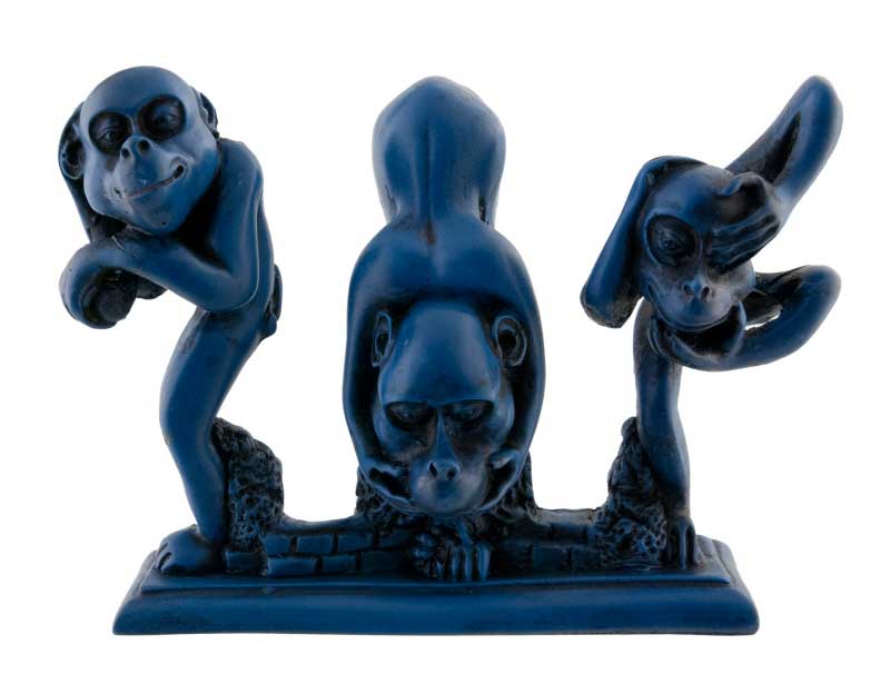 Statue 3 Singes de la Sagesse en Résine Bleu Lapis-Lazuli – Artisanat Népalais