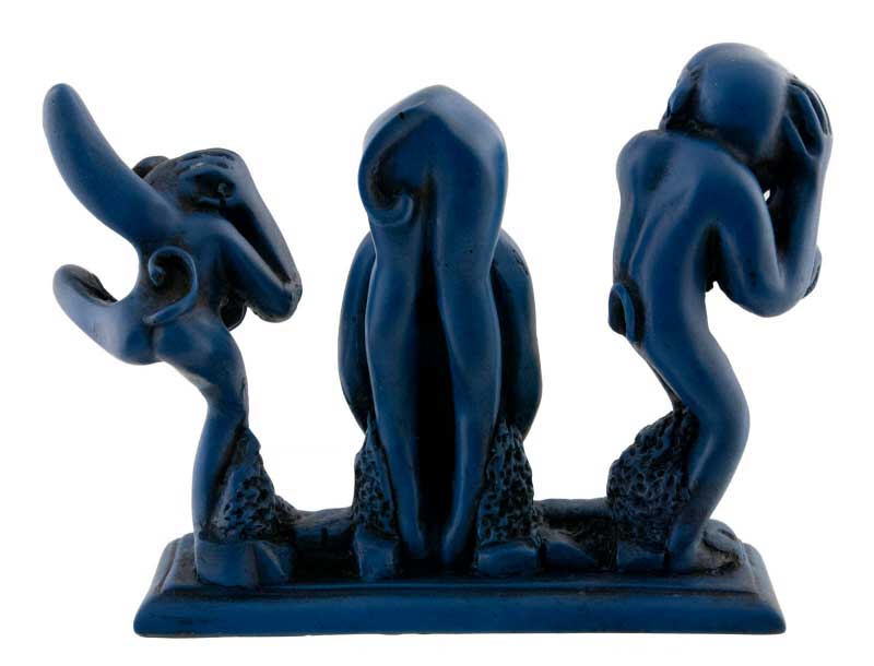 Statue 3 Singes de la Sagesse en Résine Bleu Lapis-Lazuli – Artisanat Népalais