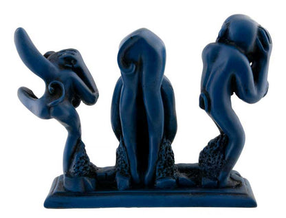 Statue 3 Singes de la Sagesse en Résine Bleu Lapis-Lazuli – Artisanat Népalais