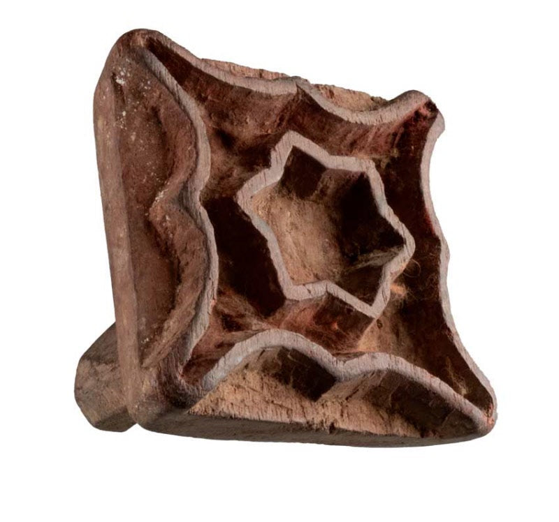 Tampon En Bois Indien Traditionnel – Motif Géométrique Et Floral