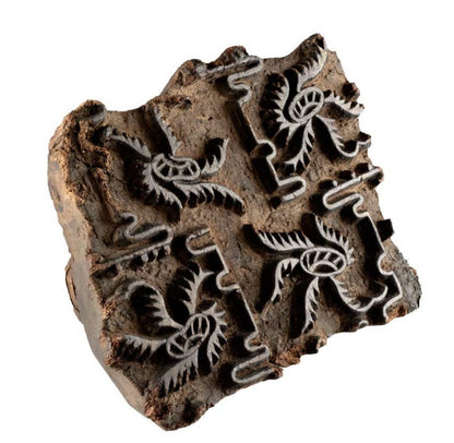 Ancien Grand Tampon Indien En Bois – Rajasthan Motifs Végétaux