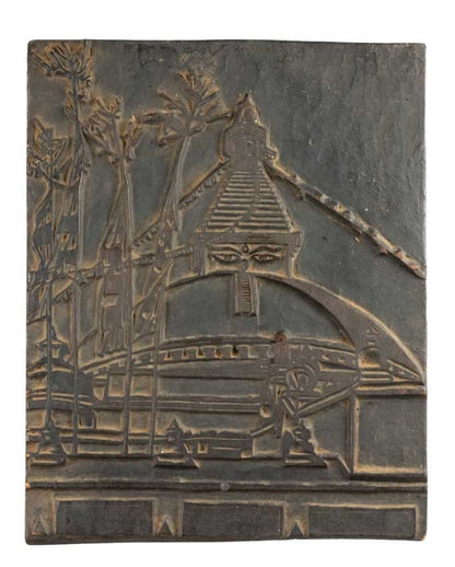 Ancienne Planche De Xylographie Népalaise – Stupa Bouddhiste