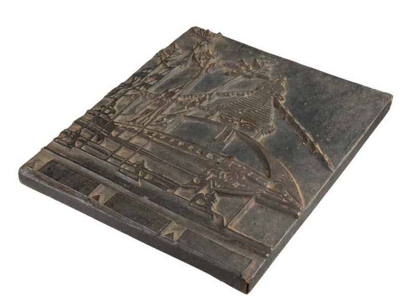 Planche Xylographie Népalaise Ancienne Stupa Bouddha – Gravure Sacrée En Bois