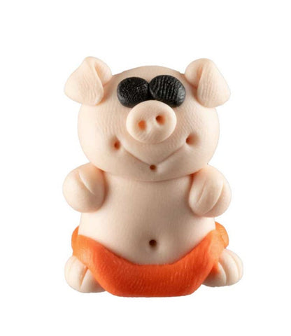 Figurine Cochon Miniature Maillot de Bain Orange – Artisanat Thaïlandais