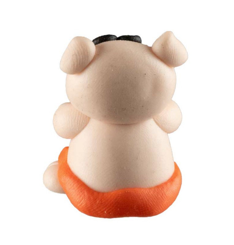 Figurine Cochon Miniature Maillot de Bain Orange – Artisanat Thaïlandais