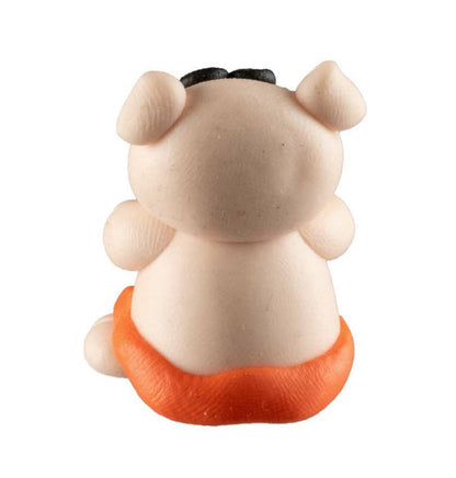 Figurine Cochon Miniature Maillot de Bain Orange – Artisanat Thaïlandais