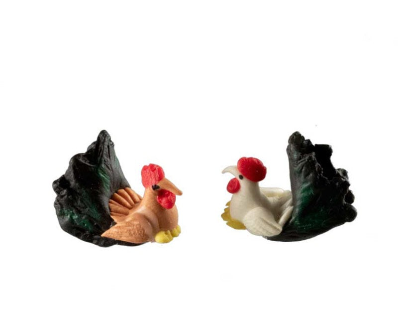 Couple de Figurines Poules Miniatures – Artisanat Thaïlandais en Pâte Polymère