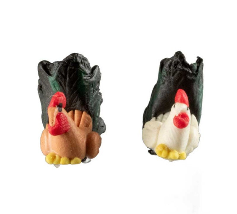Couple de Figurines Poules Miniatures – Artisanat Thaïlandais en Pâte Polymère
