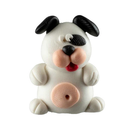 Figurine Chien Noir et Blanc Miniature – Artisanat Thaïlandais en Pâte Polymère