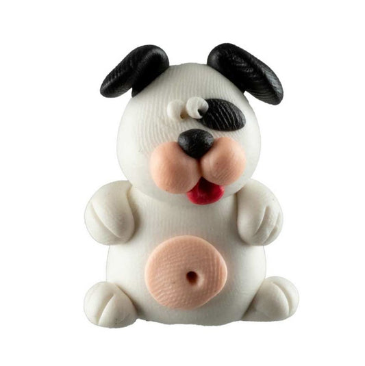 Figurine Chien Noir et Blanc Miniature – Artisanat Thaïlandais en Pâte Polymère