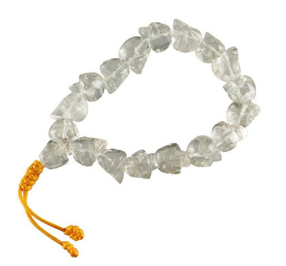 Bracelet Tibétain Tête De Mort En Cristal De Roche – Perles Sculptées Du Népal