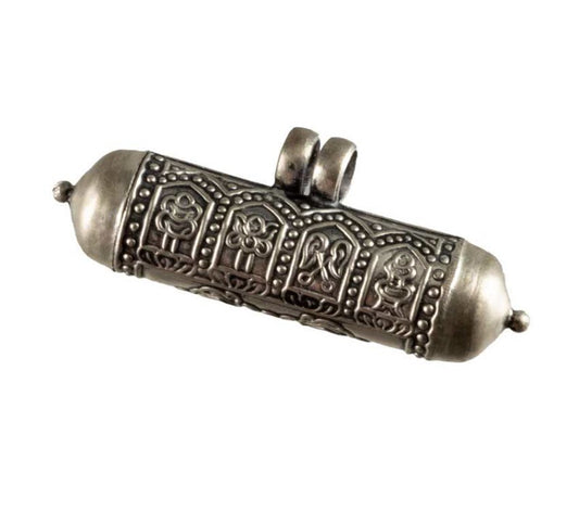 Boîte De Prière Mantra Gau Tibétain En Argent – Reliquaire Bouddhiste Avec Symboles Auspicieux