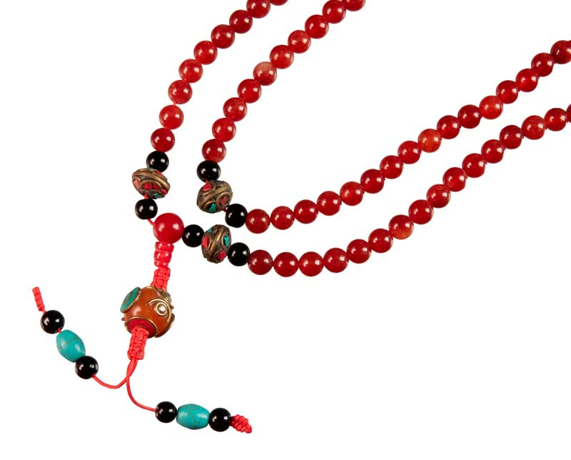 Mala Tibétain Cornaline Véritable – Collier Bouddhiste Pour La Méditation