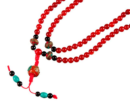 Mala Tibétain Cornaline Véritable – Collier Bouddhiste Pour La Méditation