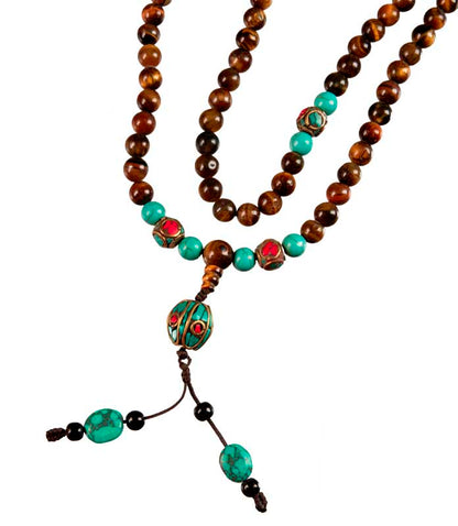 Mala Tibétain Œil De Tigre Véritable – Collier Bouddhiste Pour La Méditation