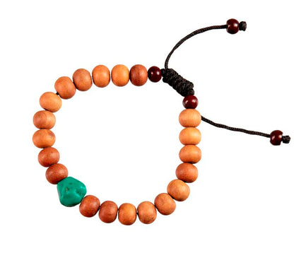 Mala bracelet tibétain bois et turquoise – Artisanat spirituel du Népal